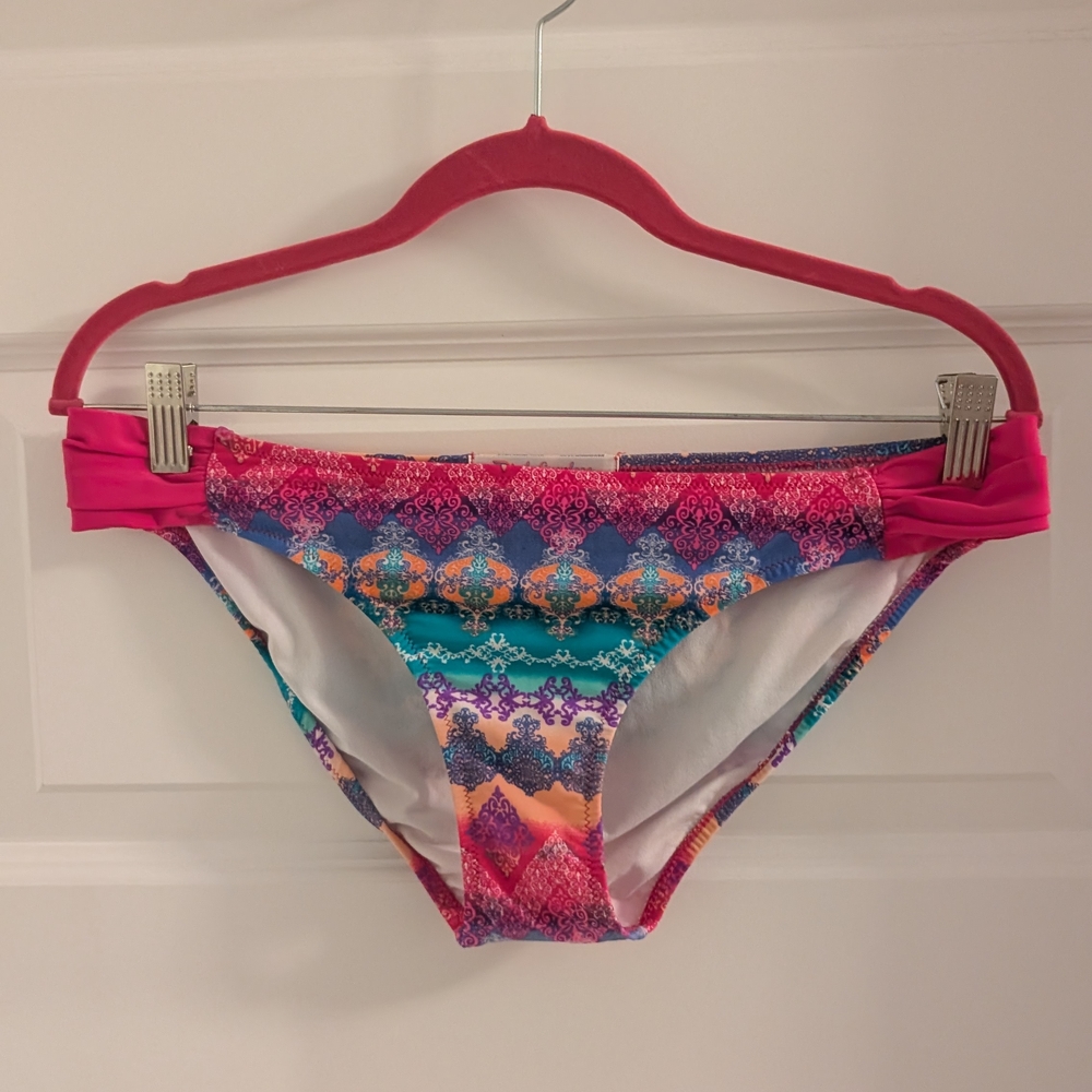 Pink Envelope Pink and Blue Geometric Bikini Bottom